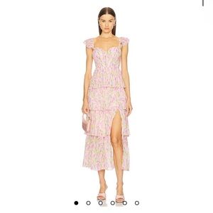 NWT Astr Pink Floral Ruffled Tiered Midi Dress Size Small